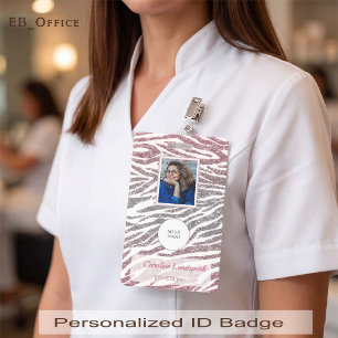 Badge Blush Rose & Argent Imprimé Paillettes Zèbre Photo