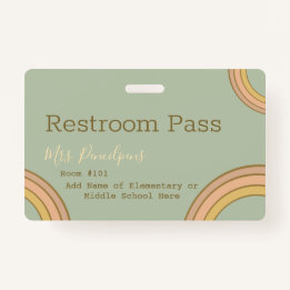 Badge Boho personnalisé Rainbow Hall Pass vert