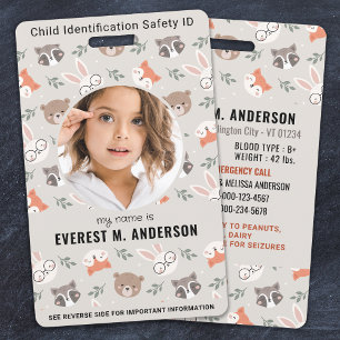 Badge Bois Animaux mignons Personnalisé Photo moderne ID