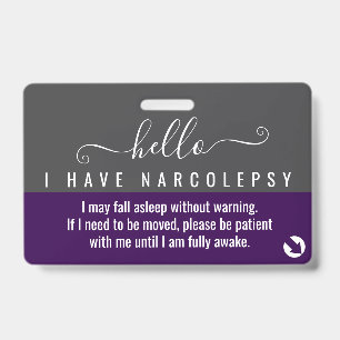 Badge bonjour j'ai une carte de handicap NARCOLEPSIE