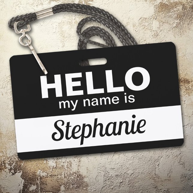Badge Bonjour mon nom est noir Custom Employé Nom Script (Hello Name Badge with Custom Name)