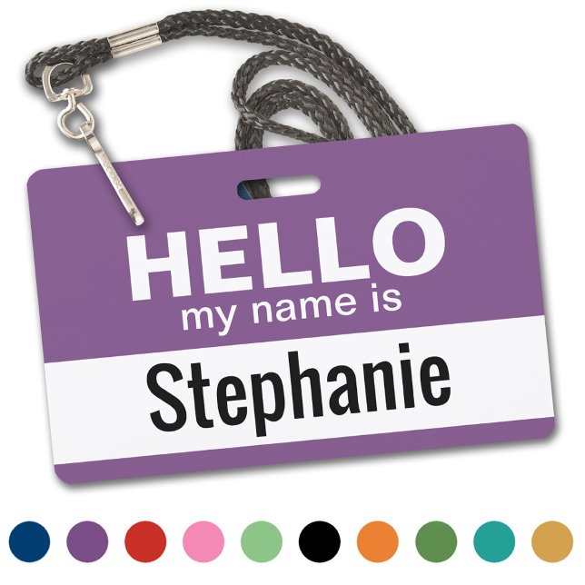 Badge Bonjour mon nom est - personnalisé (Classic - Hello My Name Is - Plastic ID Badge. Available in Several Colors)