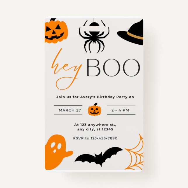 Badge boo invitation card halloween party (Devant)