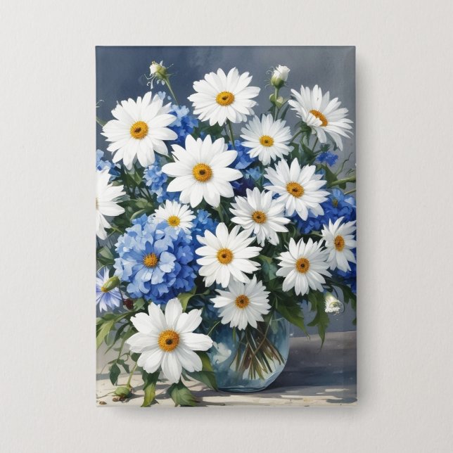 Badge Bouquet de fleurs Élégantes marguerites Aquarelle (Recto)