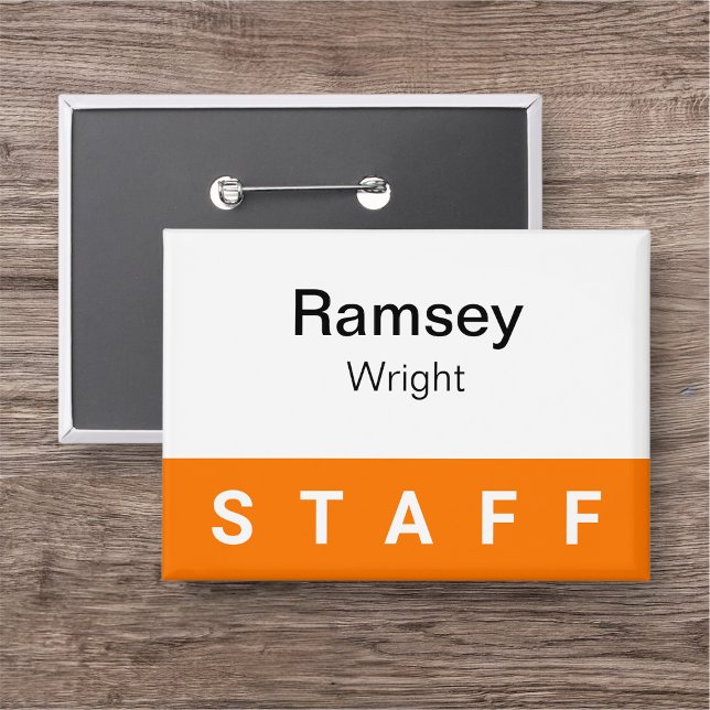 Badge Bouton d'insigne d'insigne du personnel orange - N (MISOOK Orange Staff Name Button Badge Large Rectangle)