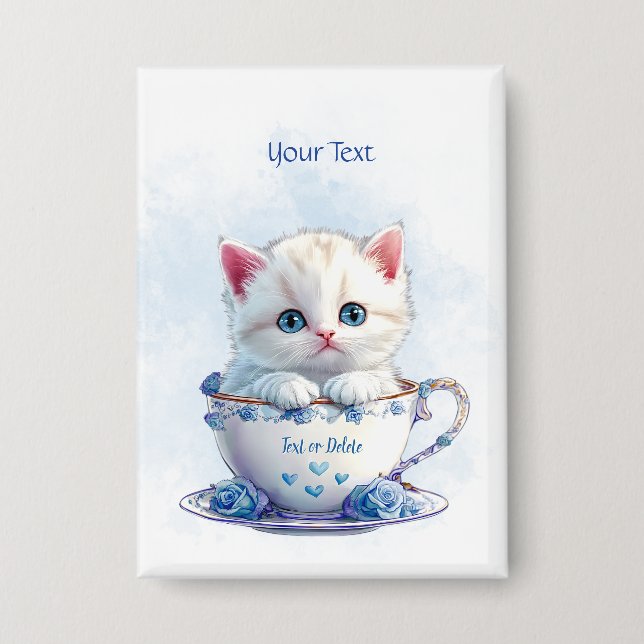 Badge Bouton Kitten en Coupe Fleurs Bleues (Recto)