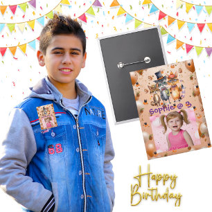 Badge Bouton Parti Anniversaire de enfant Animaux éffray