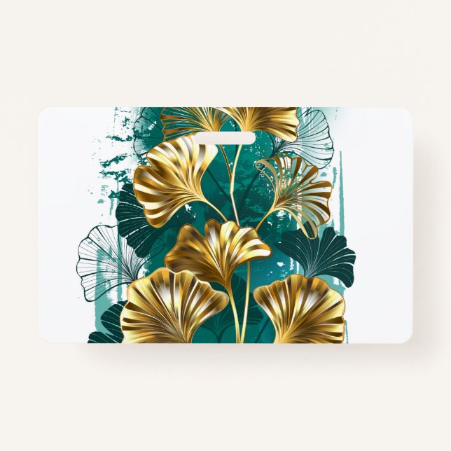 Badge Branche avec Feuilles d'or Ginko Biloba (Devant)