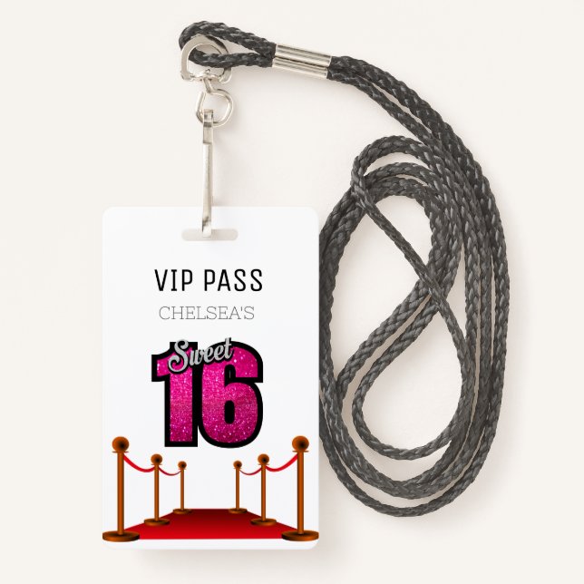 Badge Branché Sweet 16 Bus Venue Accès Invitation VIP (Devant avec lanière)