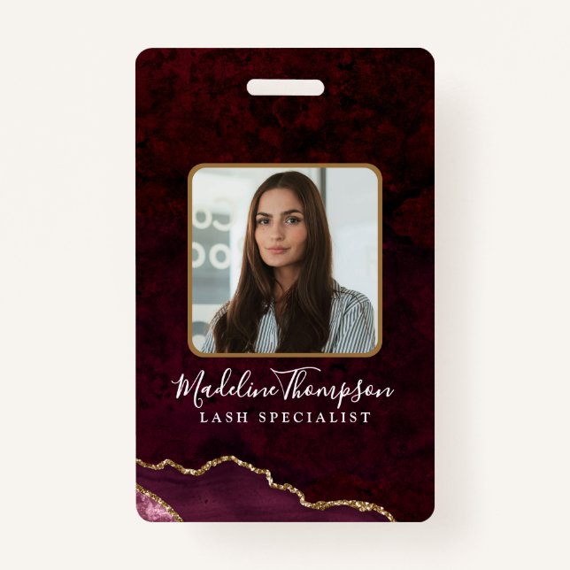 Badge Burgundy Gold Agate Marble Business Company ID (Devant)