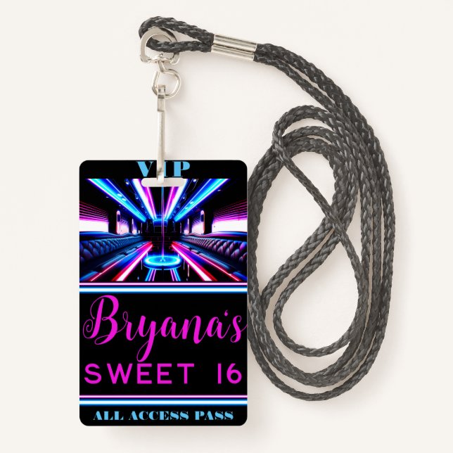 Badge Bus de fête Luminaires Dance Plancher VIP Pass (Devant avec lanière)