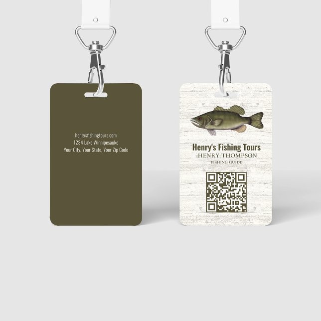 Badge Business Fishing Resort QR Code personnalisé (Fishing business ID badge.)