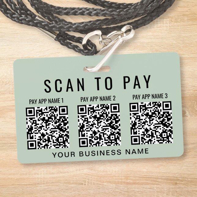 Badge Business Scan to Pay 3 QR Codes Sage Green (Business Scan to Pay 3 QR Codes Sage Green Badge)