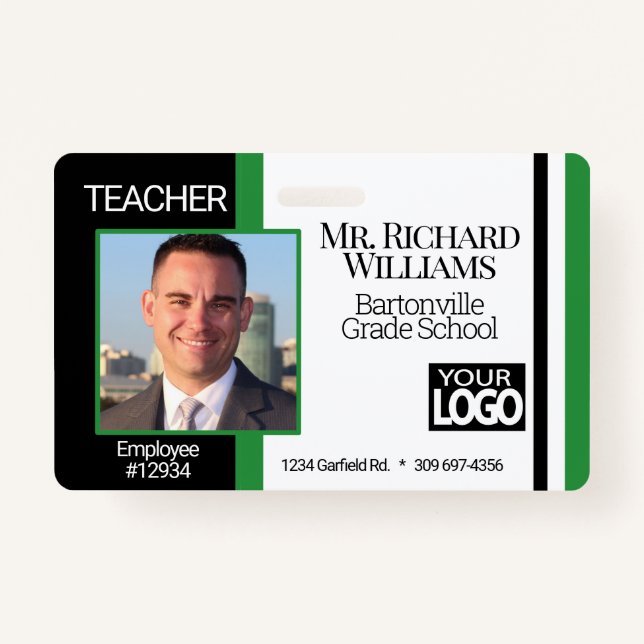 Badge Business / School Photo ID- Black, White and Green (Devant)