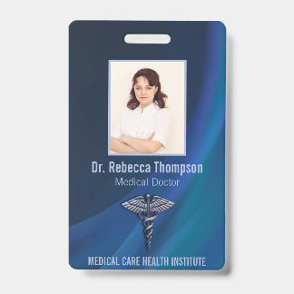Badge Caducée Chrome Foncé Holographique Photo ID Médica
