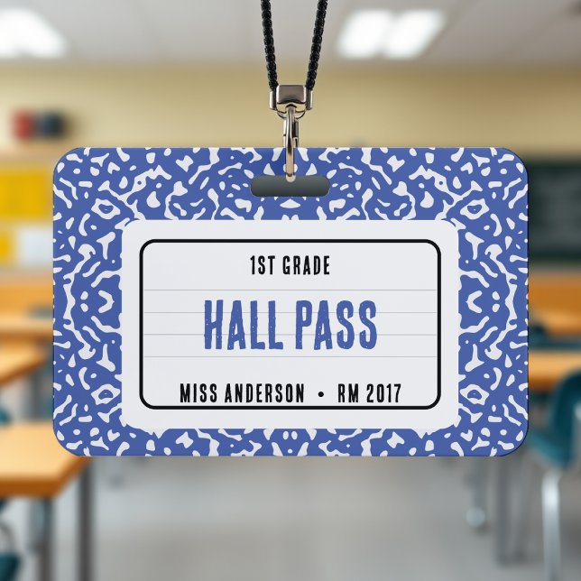 Badge Cahier de composition Salle de classe Laisser-pass (Composition Notebook Classroom Hall Pass Blue Badge
)