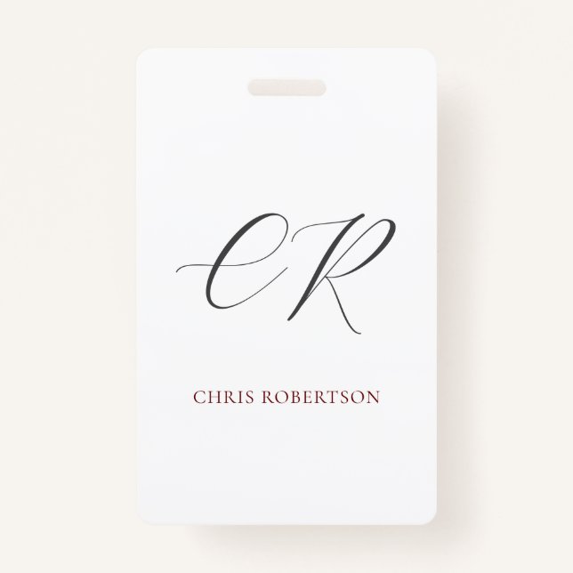 Badge Calligraphie Nom du monogramme Noir Blanc Personna (Devant)