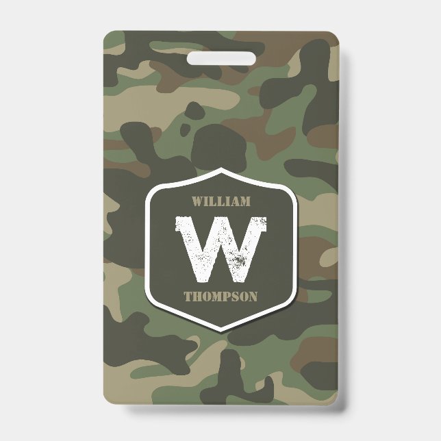Badge Camouflage Vert Camo Motif Armée Monogramme (Avant)