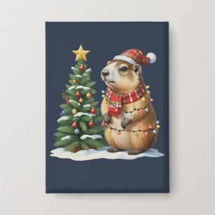 Badge Capybara Noël Cappy Amateur d'Animaux Xmas
