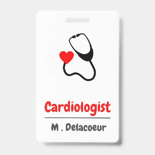 Badge Cardiologue - stéthoscope en forme de cœur