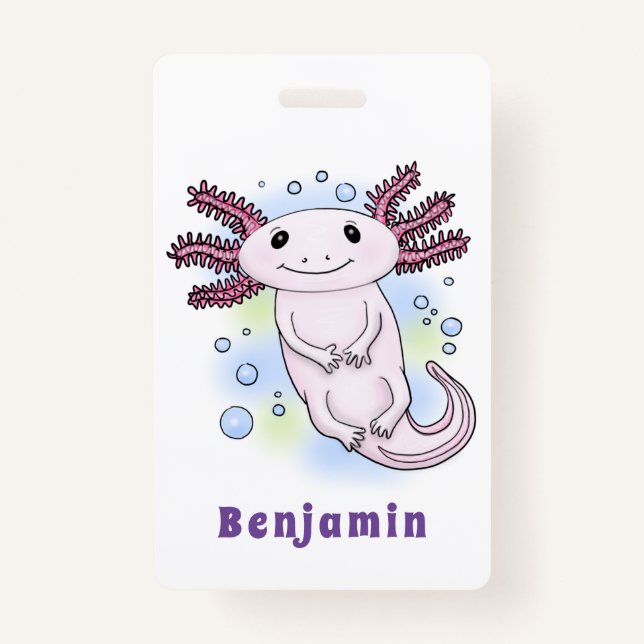 Badge Caricature axolotl rose adorable (Devant)