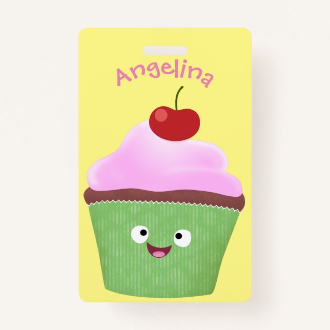 Badge Caricature de cupcake joyeux (Devant)