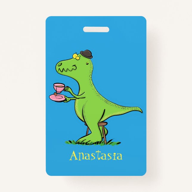 Badge Caricature de dinosaure vert t rex (Devant)