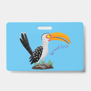 Badge Caricature d'oiseau de safari de barbecue jaune am