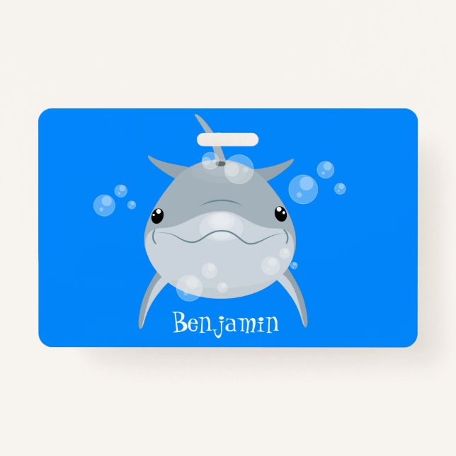 Badge Caricature joli dauphin kawaii kawaii (Devant)