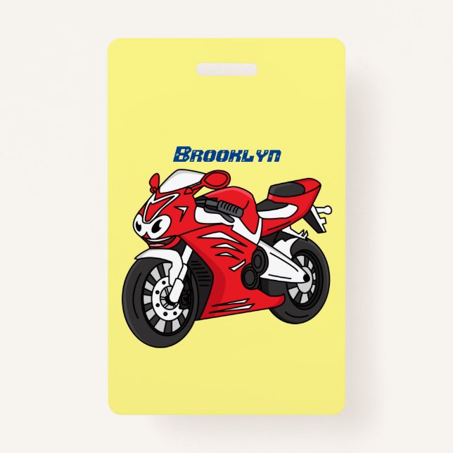 Badge Caricature moto de sport rouge mou (Devant)