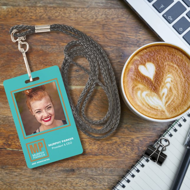 Badge Carré de cuivre turquoise moderne Monogramme Logo  (Créateur téléchargé)