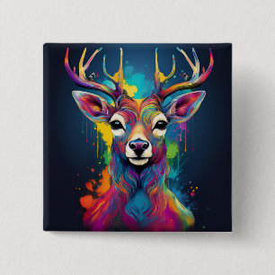 Badge carré - L'œuvre d'art du cerf coloré