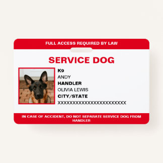 Badge Carte Ada personnalisée Service Chien photo ID