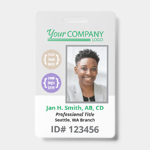 Badge Carte Clé d'Accès Employé avec Photo et Logo Vert