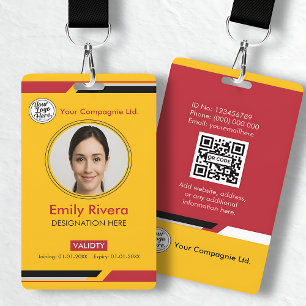 Badge Carte d'Accès Professionnel Employé Jaune Noir Rou
