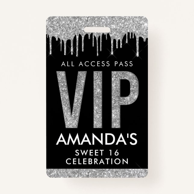 Badge Carte d'accès VIP personnalisable Silver Drip (Devant)
