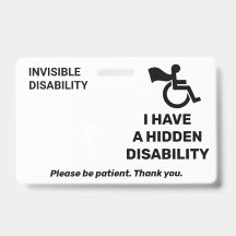 Carte d'alerte de handicap invisible personnalisée