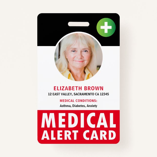 Badge Carte d'alerte Médicale personnalisée (Devant)