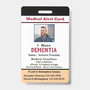 Badge Carte d'alerte médicale photo pour enfant adulte h