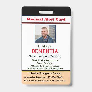 Badge Carte d'alerte médicale photo pour enfant adulte h