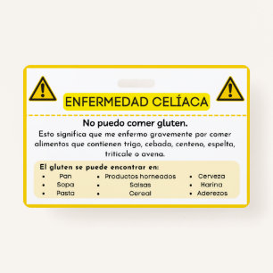 Badge Carte d'alerte pour l'allergie au gluten espagnol
