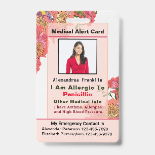 Badge Carte de Contact Personnalisée Alerte Médicale Urg