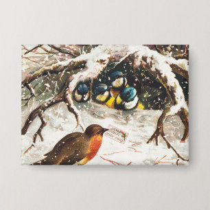 Badge Carte de Noël vintage de l'ère victorienne, Oiseau
