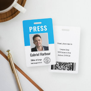Badge Carte de presse avec photo et code-barres Logo