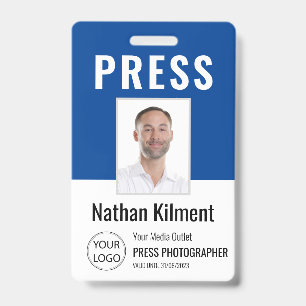 Badge Carte de presse journaliste Photo Nom Logo ID Bleu