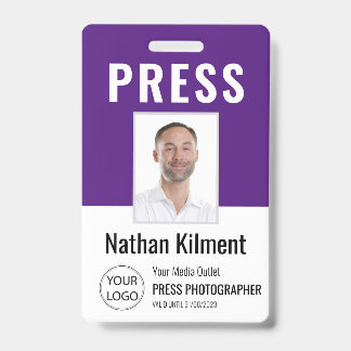 Badge Carte de Presse Journaliste Photo Nom Logo ID Viol