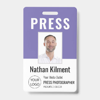 Badge Carte de Presse Journaliste Photo Nom Logo ID Viol