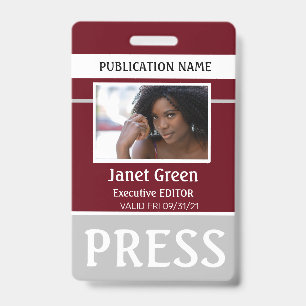 Badge Carte de presse personnalisée Burgundy ID de repor