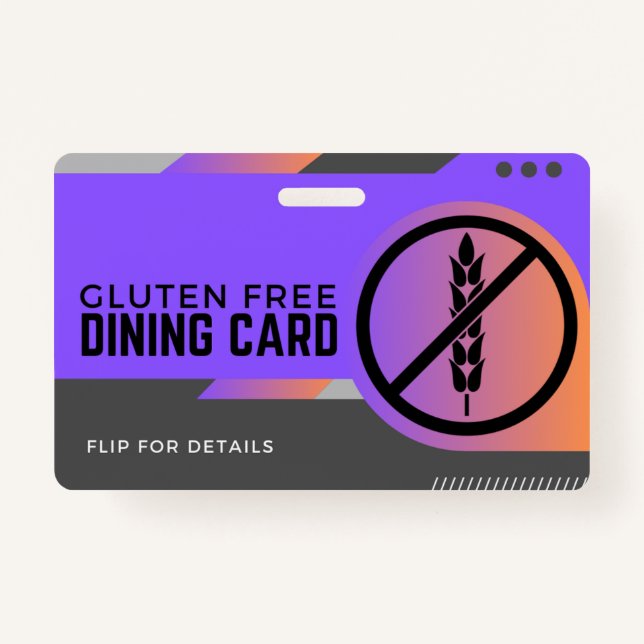 Badge Carte de sécurité du restaurant pour repas sans gl (Devant)