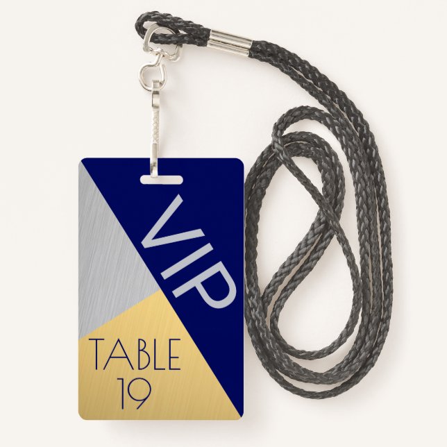 Badge Carte d'emplacement pour Mariage bleu marine VIP C (Derrière avec lanière)